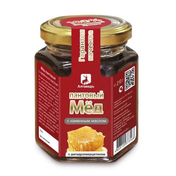 Пантовый мёд с каменным маслом ( стекло 210мл) Алтаведъ