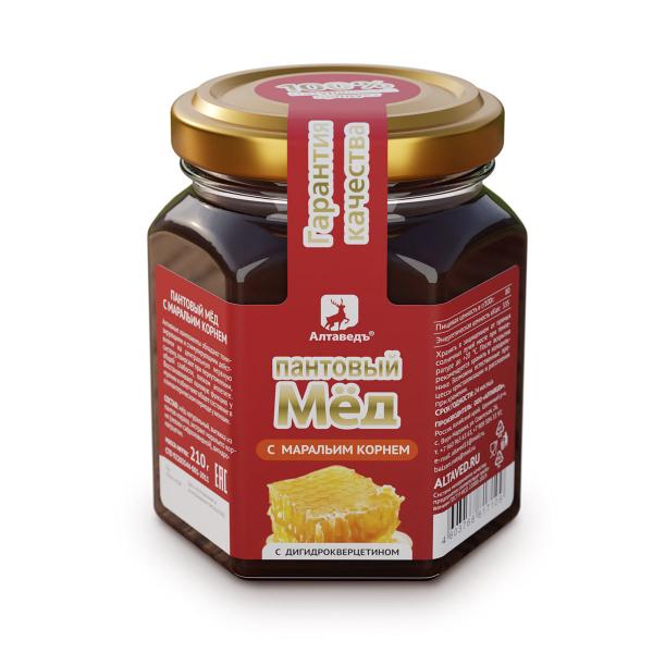Пантовый мёд с маральим корнем (стекло 210мл) Алтаведъ