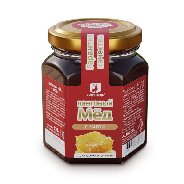 Пантовый мёд с чагой (стекло 210мл) Алтаведъ